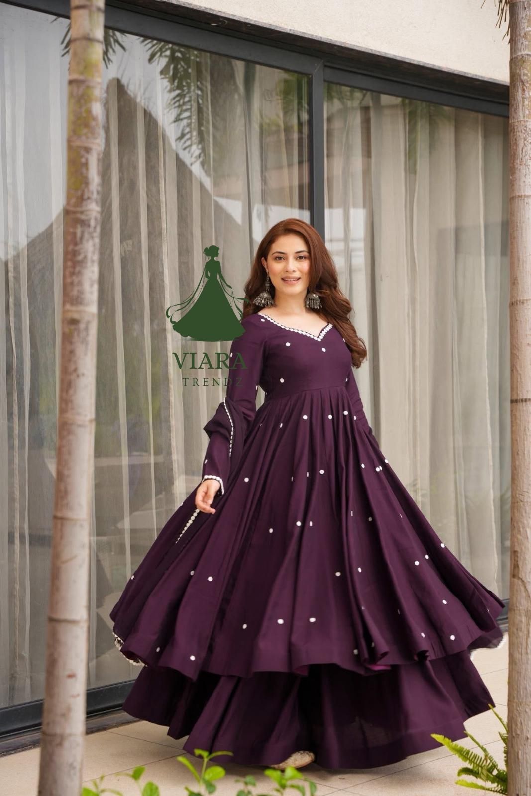 Royal Plum Flared Anarkali Gown Set