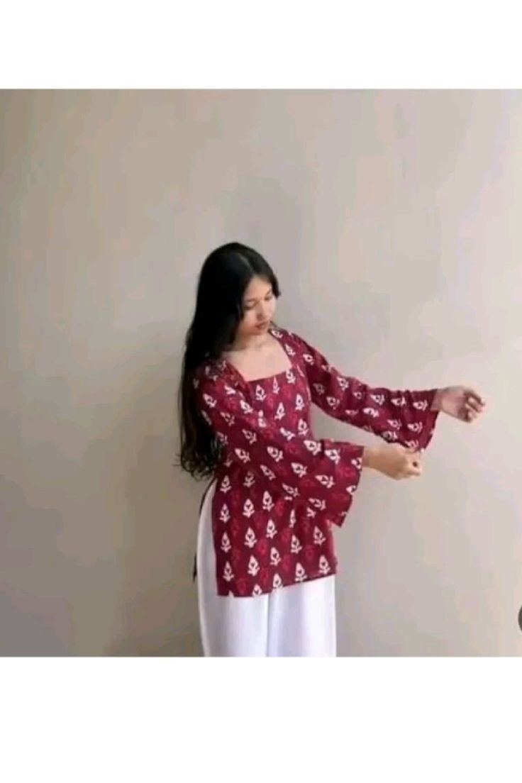 Maroon Printed Peplum Top