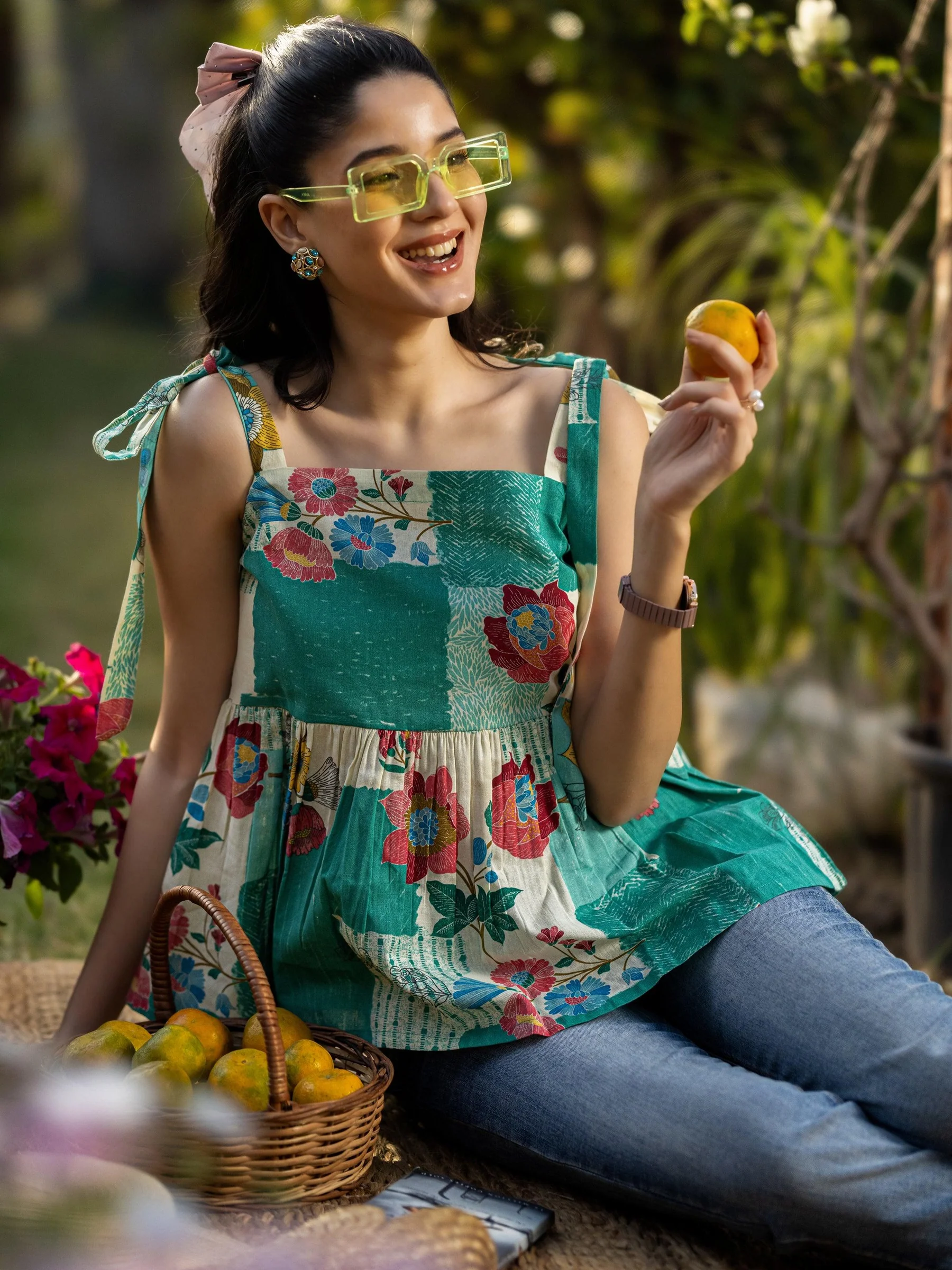 Floral Patchwork Summer Peplum Top