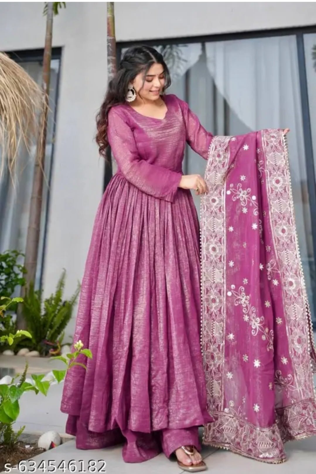 Wine Purple Anarkali Suit Set with Embroidered Dupatta