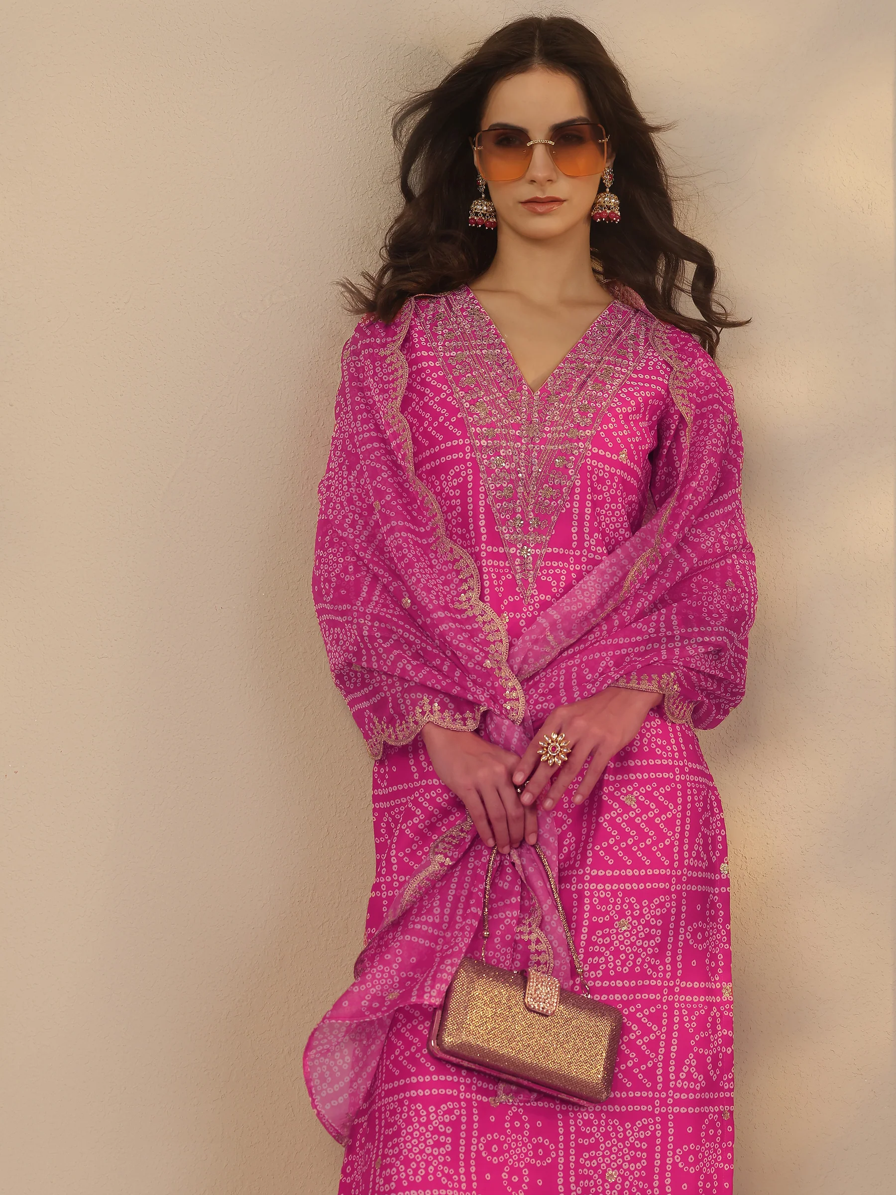 Pink Bandhani Style Festive Suit Set
