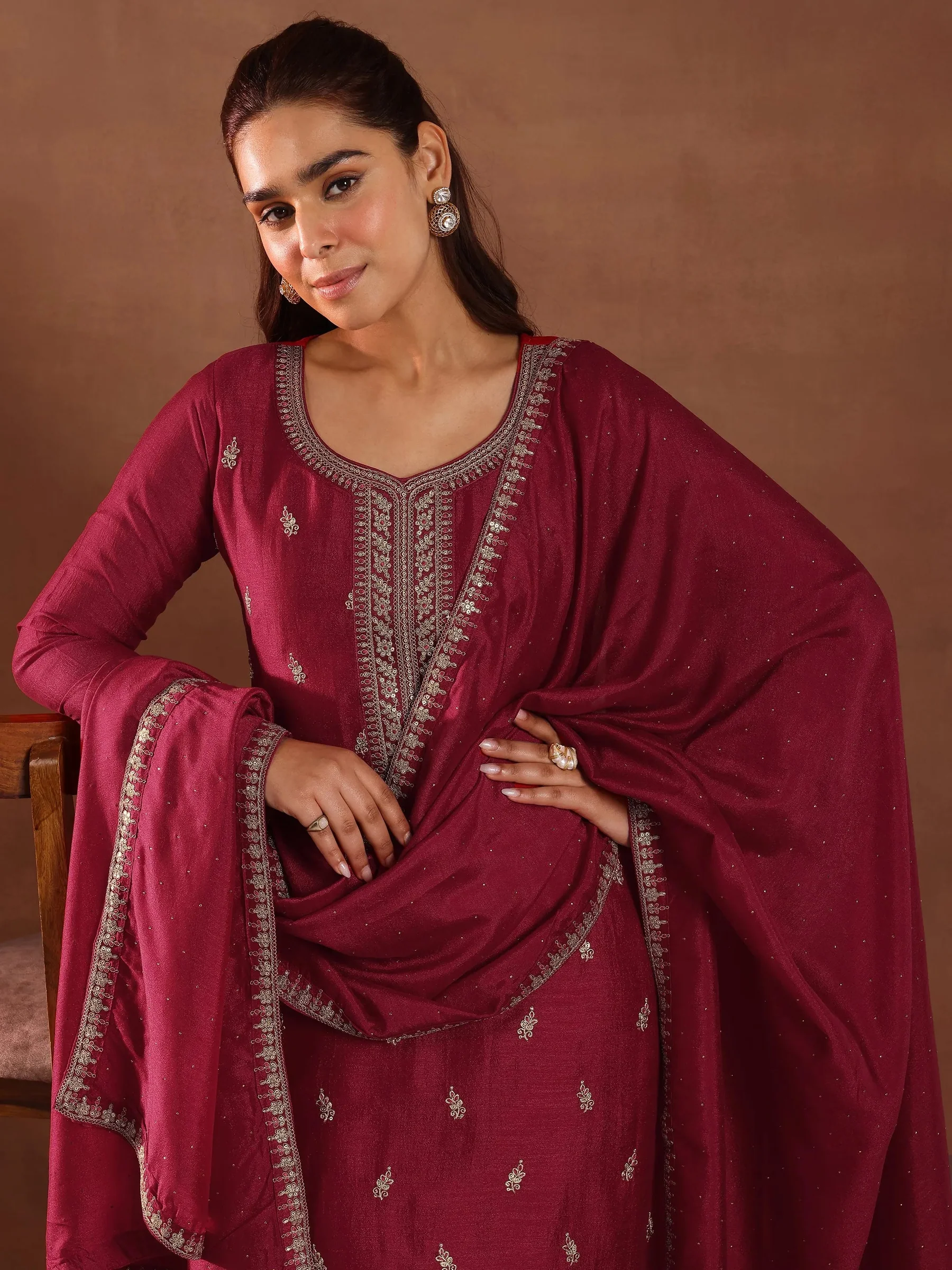 Maroon Embroidered Ethnic Suit Set