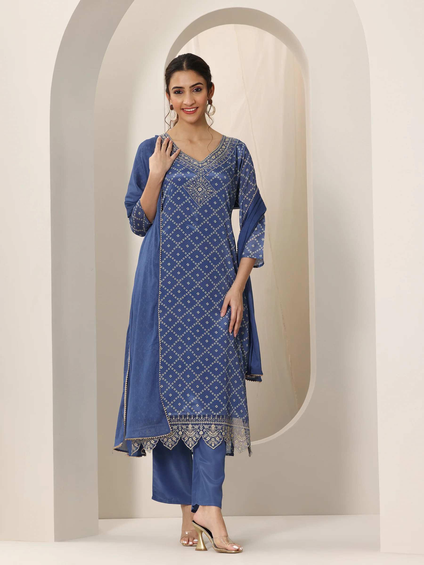 Elegant Blue Printed Kurta Pant Set